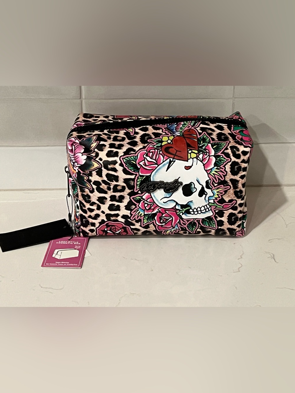 ED HARDY Loaf Cosmetic Bag Travel Bathroom Makeup NWT Y2K Skull Leopard Cheetah
